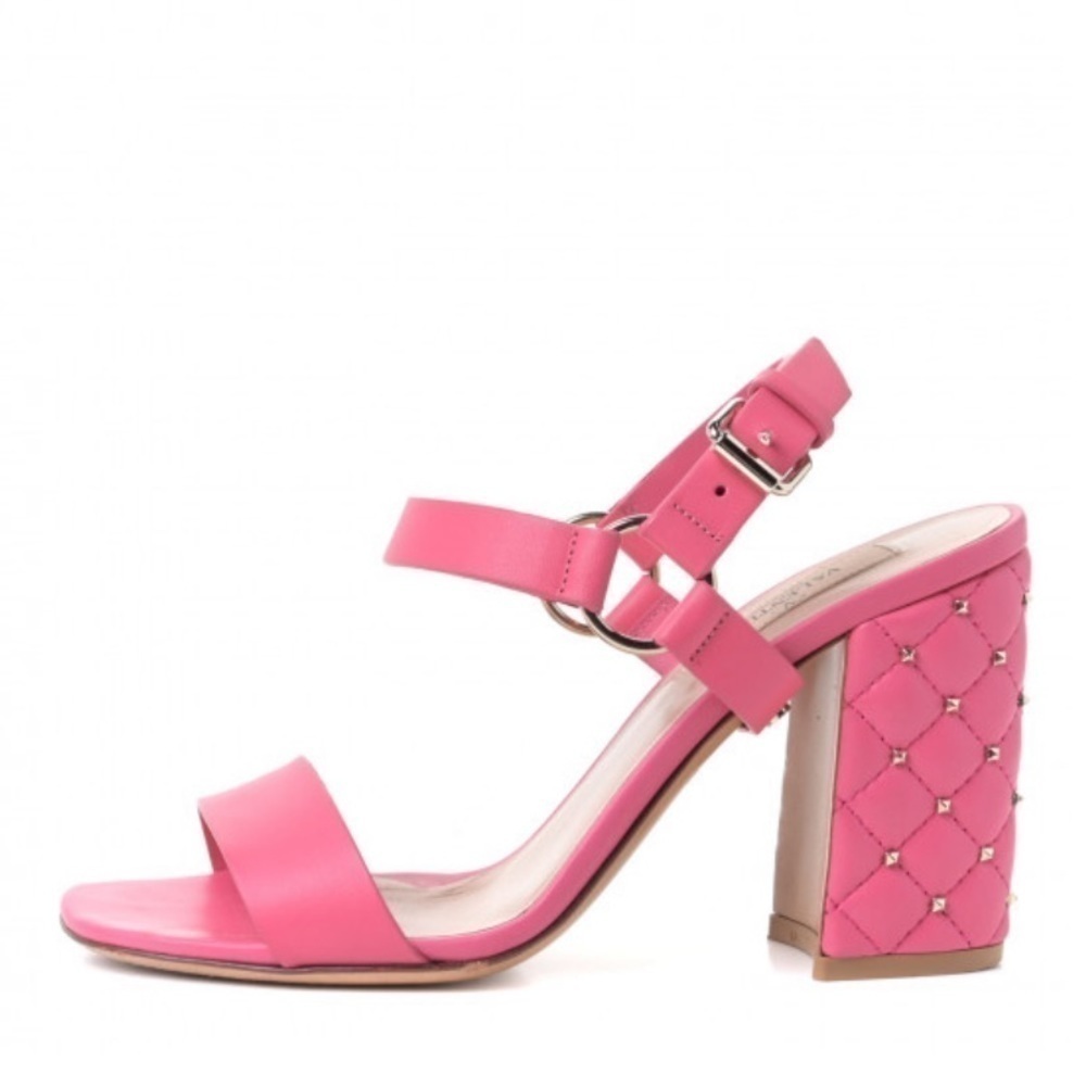 Valentino Garavani Pink Rockstud Spike City Quilted Heel Sandals size EU 38